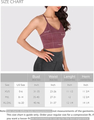 Vista 6 de ODODOS Sujetador deportivo sin costuras con almohadillas extraíbles para mujer, cuello en V, acanalado, Brami de línea larga, top corto