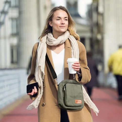 Vista 3 de Pequeñas bolsas de mensajero de lona casuales ligeras, bolso cruzado de viaje, bolsas de hombro para mujeres y hombres, bolsa lateral de lona