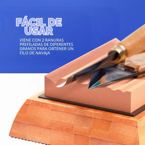 Vista 3 de Piedras de afilar Sharp Pebble para herramientas de tallado de madera - Dos piedras de afilar de grano 400 y 1000 para gubias - Sistema de afilado