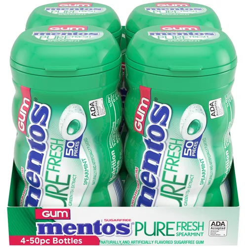 Vista 4 de MENTOS Sugar Free Gum with Xylitol, Spearmint, 50 Piece Bottle (4 Pack)