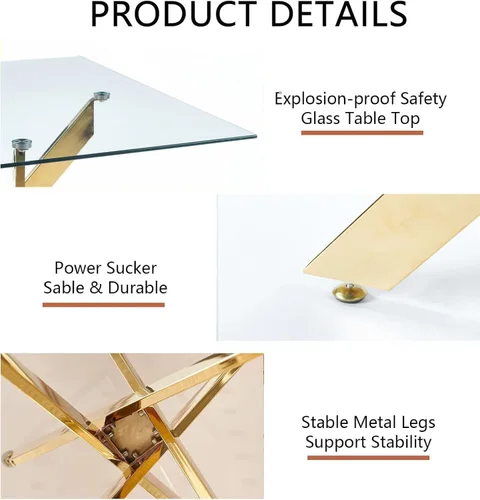 Vista 7 de Mesa de comedor cuadrada de 36 pulgadas para 2, 3, 4 personas, mesa de comedor moderna con patas de metal cromado dorado en forma de X, mesa