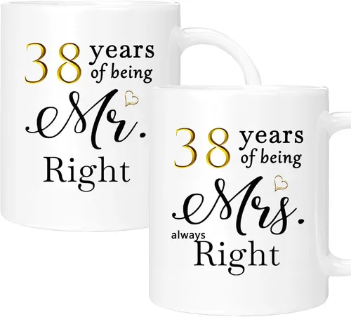 Vista 54 de Juego de 2 tazas de café para el 10º aniversario, regalos de boda para parejas, padres, hombres, mujeres, marido, esposa, él, ella, caja de regalo