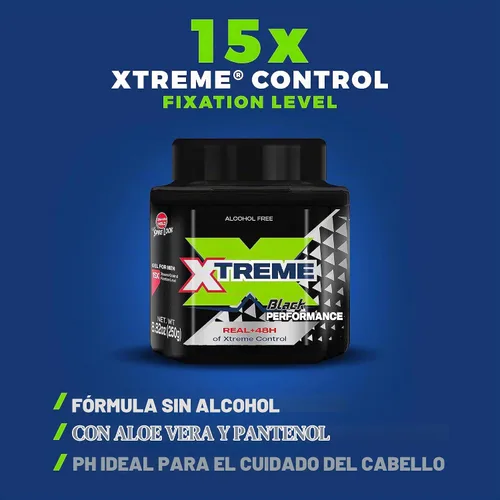 Vista 4 de Xtreme Black Performance Styling Gel para el cabello para hombres, sin alcohol, control Xtreme de 48 horas con aloe vera, tarro de 8.82 onzas