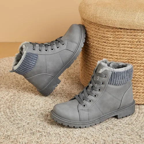 Vista 6 de Uoidru Botas de combate para mujer, botines de tobillo negro, botas de nieve de invierno, botas blancas con cordones, cómodas botas peludas
