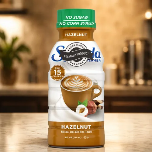 Vista 2 de Crema de café de avellana, botella de 8 onzas líquidas, sin azúcar, sin jarabe de maíz, crema líquida saborizada para café caliente o helado