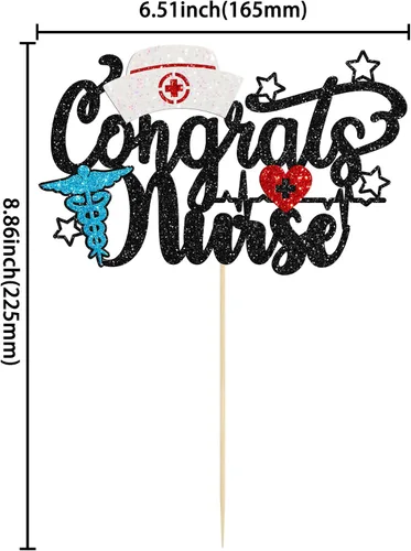 Vista 2 de Gyufise Decoración para tartas de enfermería con purpurina para enfermería 2023, decoración para pastel de graduación para temática médica Rn 2023