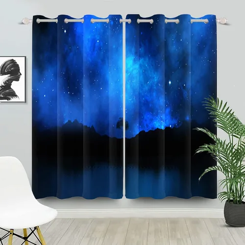 Vista 12 de Cortinas opacas de color azul marino para dormitorio de 84 pulgadas de largo con diseño de universo de dibujos animados, planeta, sala de estar