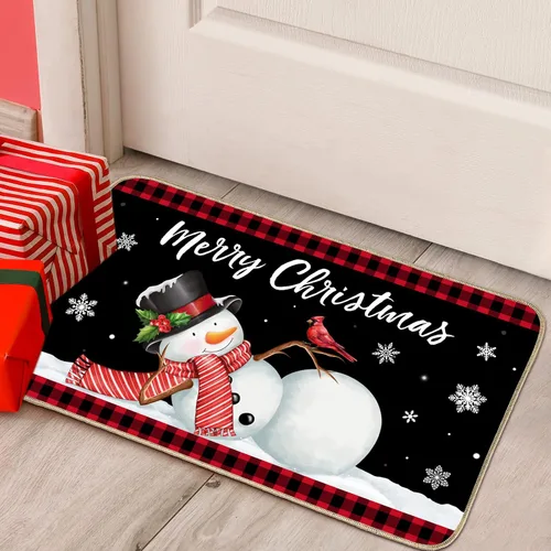 Vista 9 de Tapete decorativo de puerta de Feliz Navidad, tapete de invierno con muñeco de nieve, tapete de bienvenida, antideslizante, lavable, tapete