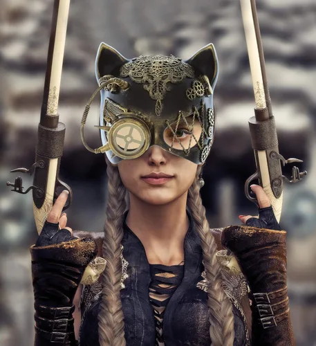 Vista 7 de Steampunk Orejas Ojo Máscara Robot Monóculos Disfraz - Oro