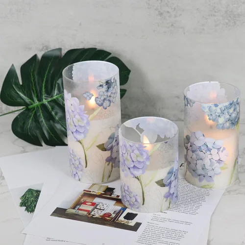 Vista 9 de Hydrangea Glass Flameless Candles Batttery Operated Remote Timer 1-Hydrangea Blue