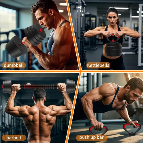 Vista 3 de Adjustable Dumbbell Set 25/45/75/90LB, Changeable Dumbbell Set with Connecting Rod 4 in1 Dumbbells Set Used as Barbell, Kettlebells, Push up Bar