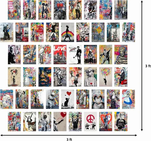 Vista 9 de Libemz, Bansky - Kit de collage estético de pared de 50 piezas, 4 x 6 pulgadas, graffiti indie, hippie, Trippy colorido, kit de collage de pared