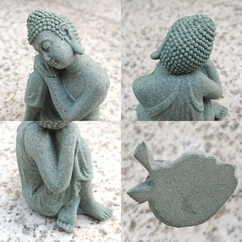 Vista 5 de livelyfish Mini estatua de Buda meditando piedra arenisca natural Buda adorno para 10 galones y debajo de peceras, decoración de acuario