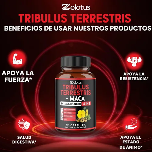 Vista 5 de Zolotus Cápsulas Premium de Tribulus Terrestris - Combinadas con Ashwagandha, Panax Ginseng y Maca - 90 Unidades para 3 Meses