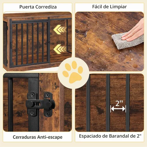 Vista 5 de Hzuaneri Mueble Jaula para Perros de 78" para 2 Perros, Jaula Doble para Perros con Divisor, Perrera de Madera Resistente para Perros, Jaula