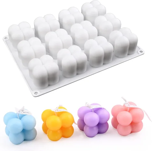 Vista 7 de Moldes de vela de burbujas 3D - Molde de cubo de silicona de 6 cavidades para hacer velas y jabón, molde de pastel de burbujas para hornear postres