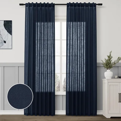 Vista 56 de Aersas Aqua Green Linen Curtains 84 Inches Long 2 Panels Set Back Tab Rod Pocket Living Room Curtain Farmhouse Rustic Light Filtering Hook Drapes
