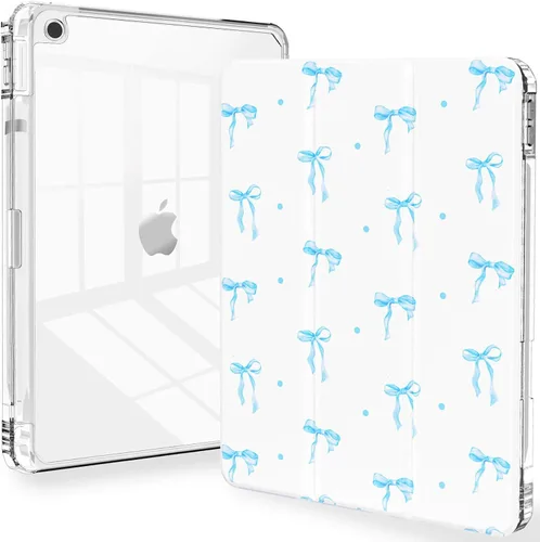 Vista 15 de Feams Funda para iPad de 9ª generación, funda triple para iPad 10.2, cubierta trasera transparente con soporte para lápiz y apagado Ángel