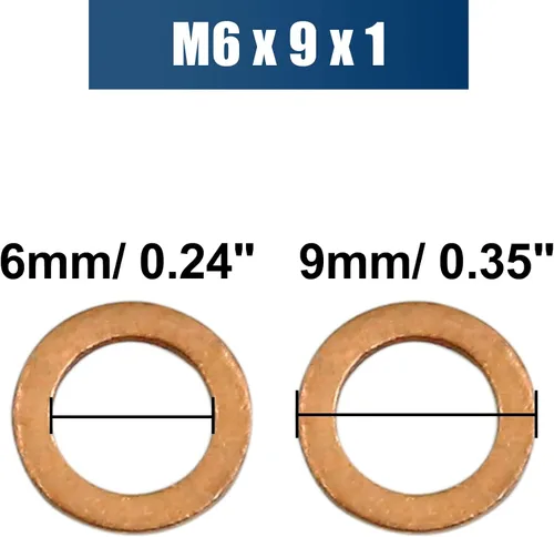 Vista 3 de X AUTOHAUX Anillo de sellado plano de cobre métrico M6 x 0.354 in x 0.039 in para tuerca de tornillo
