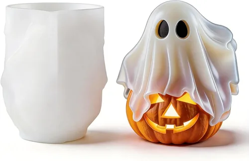 Vista 18 de Moldes 3D de fantasmas de Halloween para hacer velas, fundición de resina y decoración de bricolaje Halloween 3D ghost mold, reusable & flexible