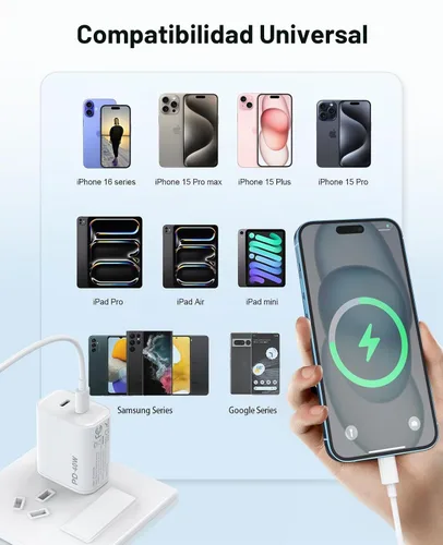 Vista 5 de Paquete de 2 adaptadores de corriente de 40 W USB C con puerto USB-C dual Phone Charger with Fast Charging Capability, Type C Wall Charger for