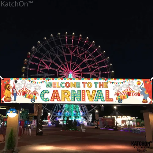 Vista 6 de Fondo de bienvenida al carnaval: 120 x 20 pulgadas, pancarta de carnaval para patio, decoraciones de fiesta temática de carnaval, juegos de carnaval