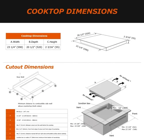 Vista 6 de Cocina de inducción de 24 pulgadas de 4 quemadores, encimera plana de vidrio eléctrico con Bridge-SYNC, 3 modos preestablecidos de refuerzo