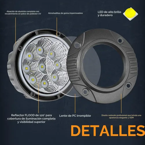 Vista 6 de Nirider Cápsulas LED de Montaje Empotrado, 2PCS 72W Luces de Parachoques de 5 Pulgadas Haz de Inundación de Conducción Barra de Luz LED Redonda