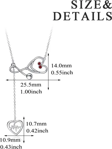 Vista 3 de Yfn Collar con dije de estetoscopio, con diseño del caduceo médico, de plata esterlina, de 18.0 pulgadas