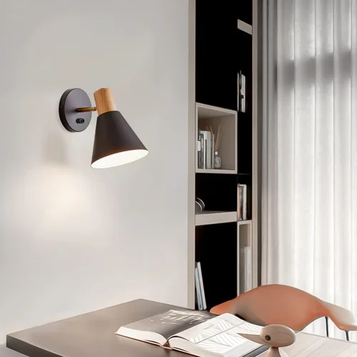 Vista 3 de ClanKin Apliques de pared con interruptor de perilla, lámpara de pared ajustable negra para dormitorio industrial, iluminación de fregadero de baño