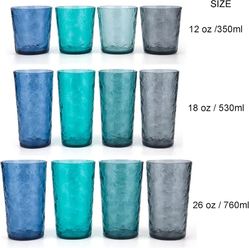 Vista 5 de KX-WARE Vasos de plástico de acrílico de 12 onzas, juego de 8 unidades, color azul