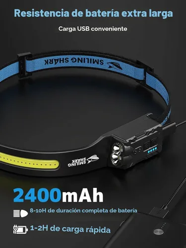 Vista 5 de Smiling Shark TD-0123-S - Linterna frontal recargable de 2400 mAh, ultra brillante, paquete de 1