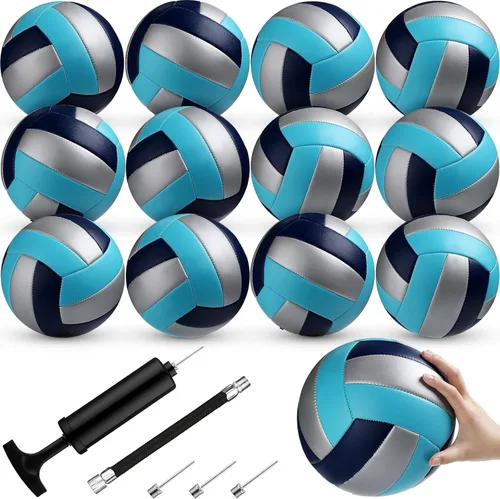 Vista 10 de Wettarn 12 pelotas de voleibol de tamaño oficial 5 a granel suaves recreativas con bomba de tamaño regulador para principiantes, interiores