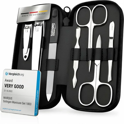 Vista 10 de Set de manicura Solingen hecho en Alemania - Juego exclusivo de 7 piezas de cortauñas para dedos de manos y pies para mujeres y hombres en estuche