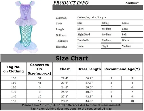 Vista 3 de AmzBarley Little Girls Mermaid Outfits Princess Birthday Party Mermaid Dress up Christmas Costume Clothes with Accessories