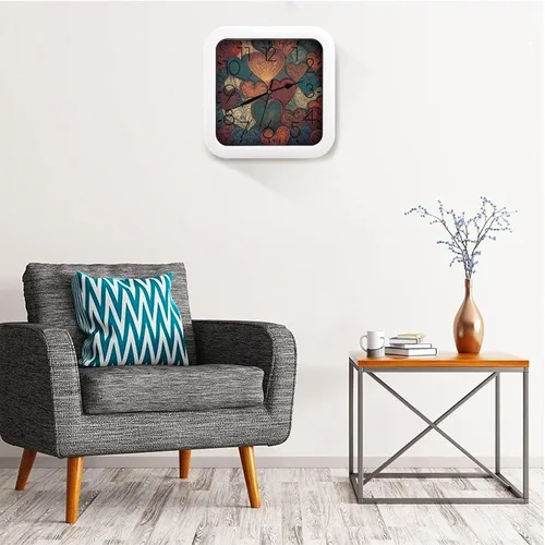 Vista 5 de 10" Square Modern Wall Clock,Different Heart Patterns Print Kitchen Clocks Wall Battery Operated,Silent Non Ticking Unique Funny Cute Wall Clock for