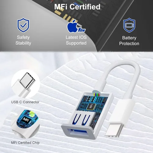 Vista 4 de [Certificado MFi de Apple] Adaptador USB C a USB, USB C macho a USB 3.0 hembra OTG convertidor de cable compatible con MacBook Pro Air, tabletas