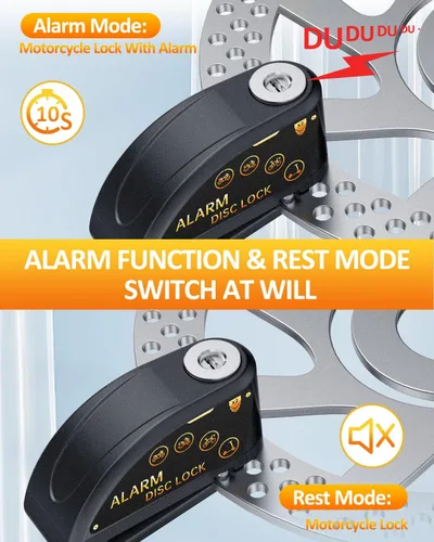 Vista 7 de Candado recargable Onvian para motocicleta con alarma de 120 dB y cable de recordatorio de acero de 1.8 m, para motocicletas, bicicletas, ebikes