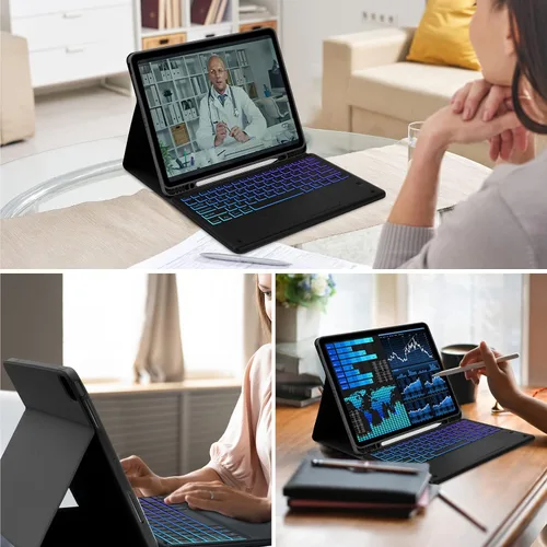 Vista 8 de BQSS Touch - Funda para iPad Air de 13 pulgadas, teclado M4/M3/M2 y Pro de 12.9 pulgadas, color negro Negro (teclado retroiluminado)