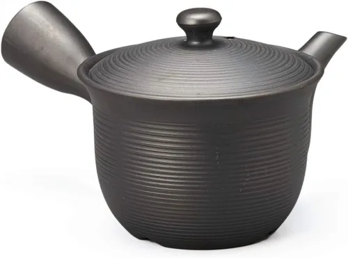 Vista 3 de Tetera redonda japonesa Kyusu, cerámica tradicional Tokoname, 320 cc, naranja y Shidarezakura Tamahikari flores de cerezo, con filtro integrado
