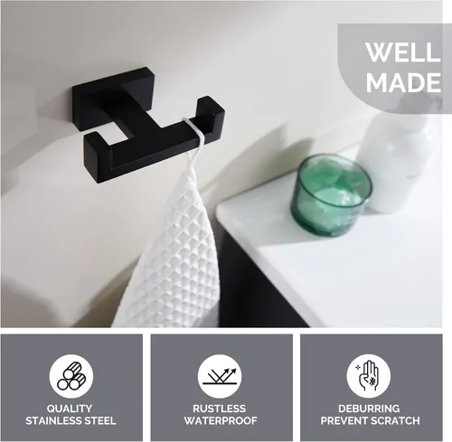 Vista 3 de Angle Simple Paquete de ganchos dobles para toallas con soporte para papel higiénico (negro mate)