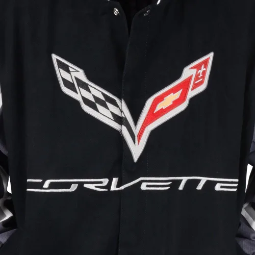Vista 5 de West Coast Corvette / Camaro C7 Corvette All Logo Collage Chaqueta de sarga – Negro: C1, C2, C3, C4, C5, C6, C7