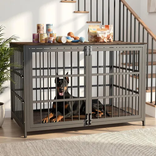 Vista 19 de Muebles de jaula para perros resistentes, jaula decorativa para perros negro (Aged Black)