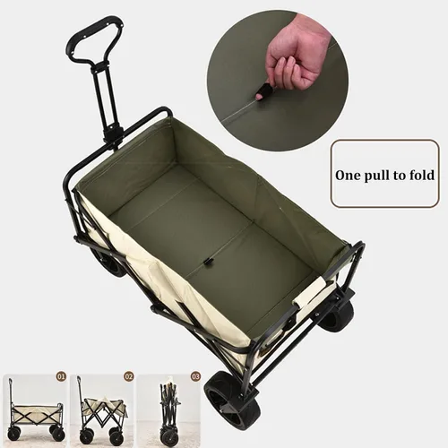 Vista 4 de Bgarden Carts,Beige Collapsible Wagon,Sports Outdoor Utility Wagon Folding Garden Wagon Sports Steel Frame Foldable Yard Car Camping Cart with Side