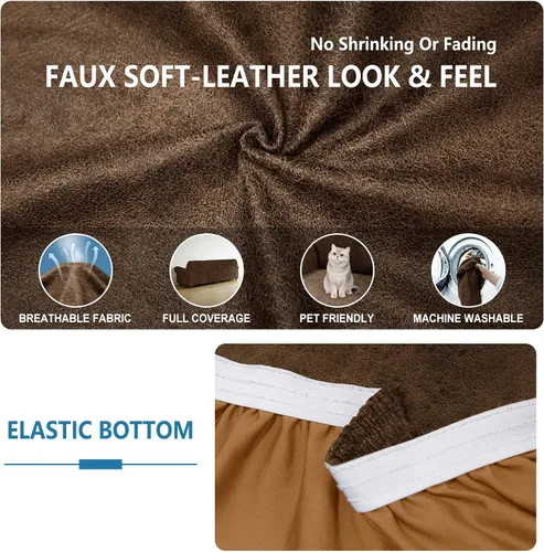 Vista 4 de Fundas para sofá seccional, funda para sofá con aspecto de cuero forma de L, 2 piezas, funda elástica suave para sofá seccional, protector de Marrón