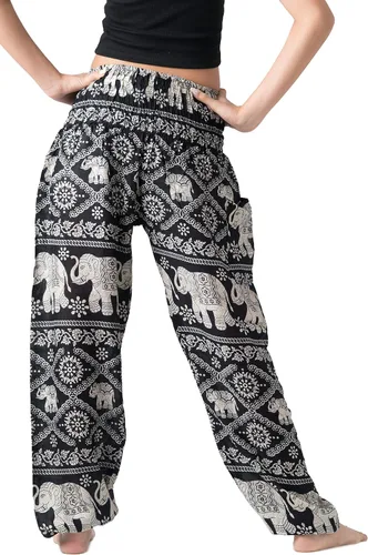 Vista 3 de B BANGKOK PANTS Pantalones harem para mujer, ropa bohemia con bolsillos