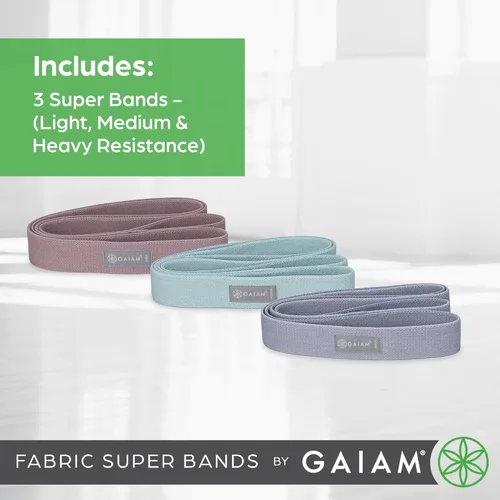Vista 5 de Gaiam Bandas de resistencia de tela (paquete de 3), bandas de ejercicio de goma y poliéster para sentadillas, dominadas, terapia física