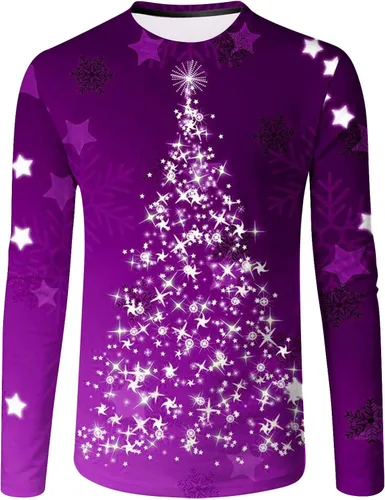 Vista 6 de Camisetas para hombre, diseño gráfico de Navidad, de manga larga, ajuste muscular, para gimnasio, entrenamiento, camiseta casual con cuello redondo