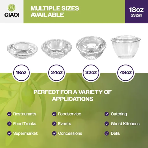 Vista 5 de CIAO! Tazón de fruta y ensalada PET transparente de 18 oz con tapa de cúpula rosa (150/caja)