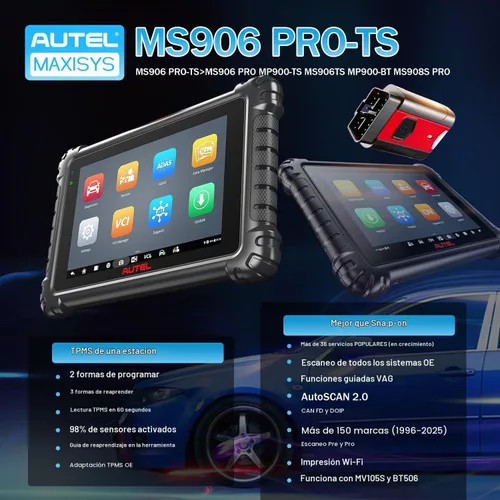 Vista 2 de Autel MaxiSYS MS906 PRO-TS 2026 OBD2 escáner TPMS completo PUEDE FD